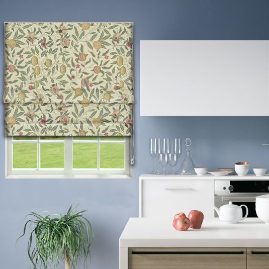 Morris Fruit Cream/Teal Roman Blind