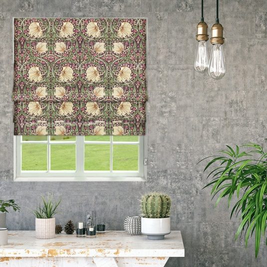 Morris Pimpernel Aubergine/Olive Roman Blind