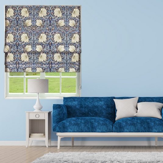 Morris Pimpernel Indigo/Hemp Roman Blind