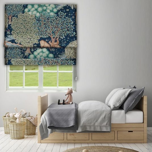 Morris The Brook Tapestry Blue Roman Blind