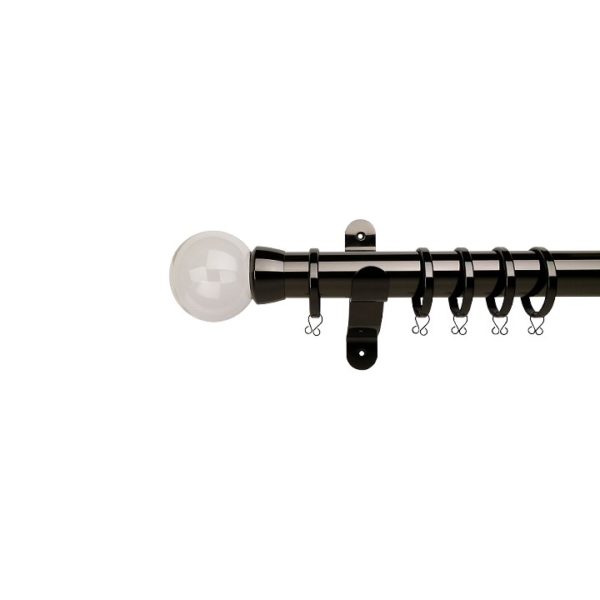 Oslo 50mm Curtain Pole Set Black Nickel + Plain Ball Finial With Plain Collar