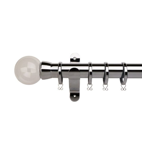 Oslo 50mm Curtain Pole Set Chrome + Plain Ball Finial With Plain Collar