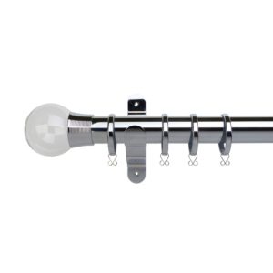 Oslo 50mm Curtain Pole Set Chrome + Plain Ball Finial With Reeded Collar