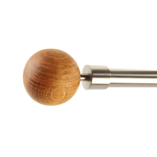 Zen 20mm Bilbo Finial, Solid Brass + Limed Oak,  Satin Nickel, 65xDia.53mm