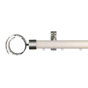 Reims M81 35 mm Finial Scroll Beech Wood Pole Set Single Bracket Ceiling Bracketfor 8 cm Wave Curtains Ivory