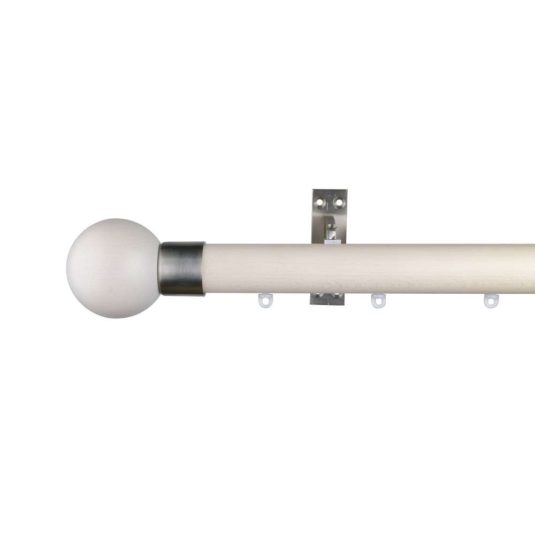 Reims M81 35 mm Finial Ball Beech Wood Pole Set Single Bracket Ceiling Bracketfor 8 cm Wave Curtains Ivory